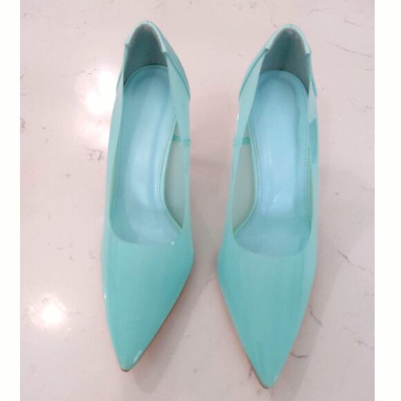 ⏳Forever 21 wedge heels bluegreen size 7.5 women's. Wedge is plastic resin Vogue - Picture 2 of 7